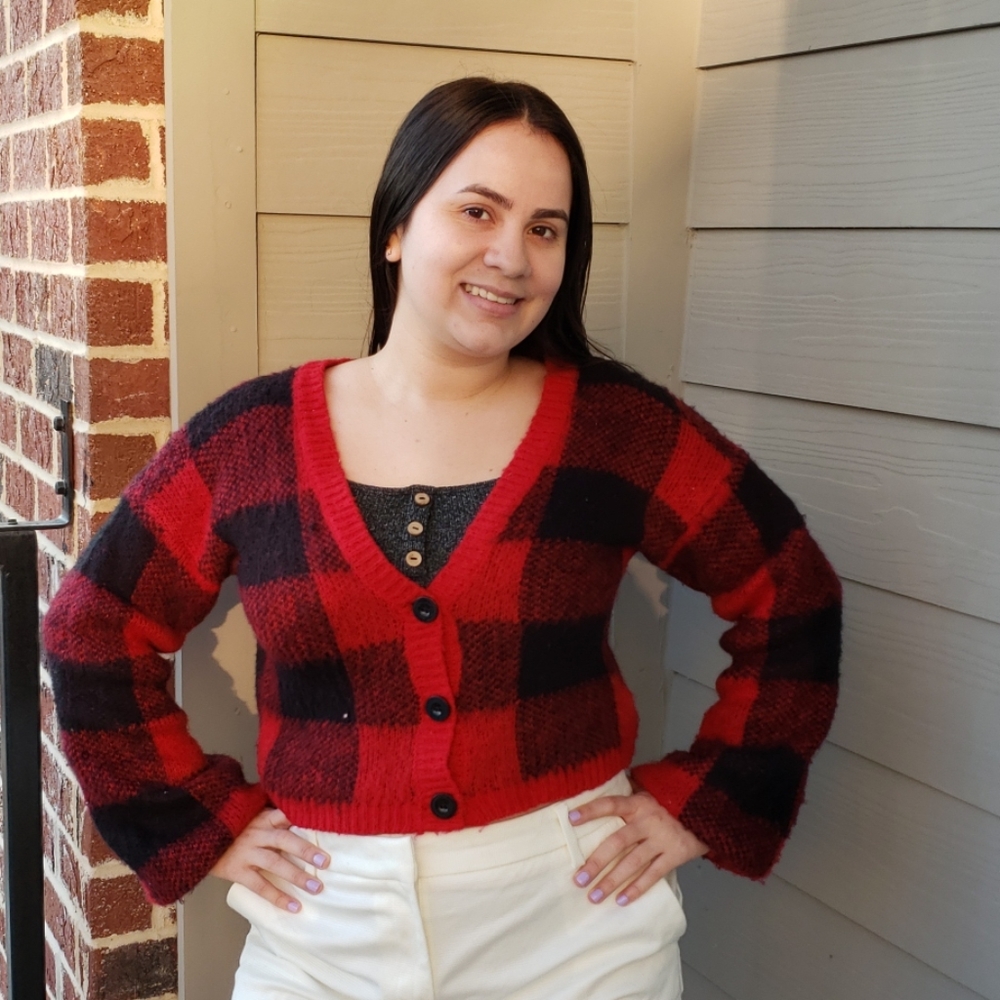 Wild Fable Plaid Crop Cardigan